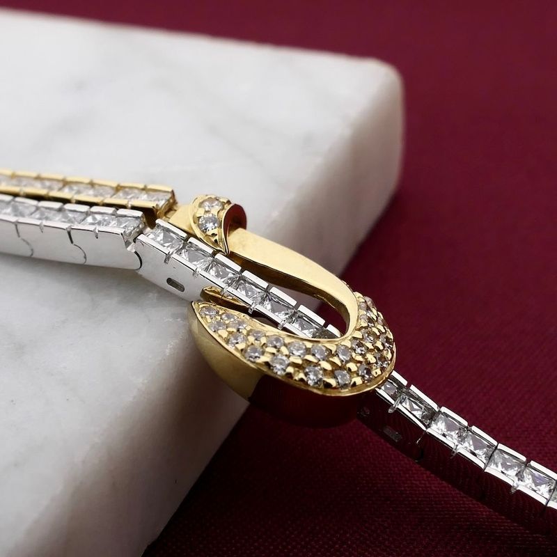 Image 2 of Bicolor Gold Bar Necklace with Zirconia