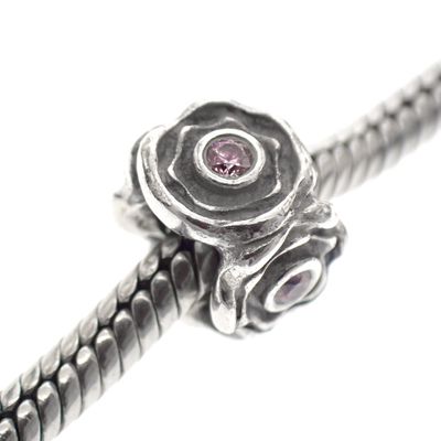 Pandora charm; Silver; Pink Rose Image 2 of Pandora charm; Silver; Pink Rose
