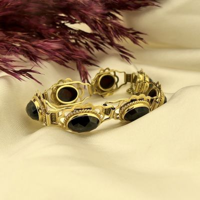 Image 2 of Vintage/antique gold boat bracelet with garnet | 19 cm