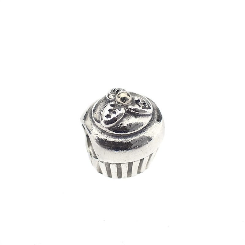 Image 1 of Pandora charm; Silver with gold; Cupcake
