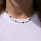 Image 9 of Pearl necklace with lapis lazuli and gold clasp | 42 cm