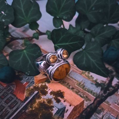 Image 2 of Silver ring with tiger's eye and citrine