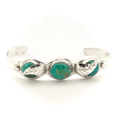 Image 1 of Silver bracelet with turquoise stones | Ø 66 mm