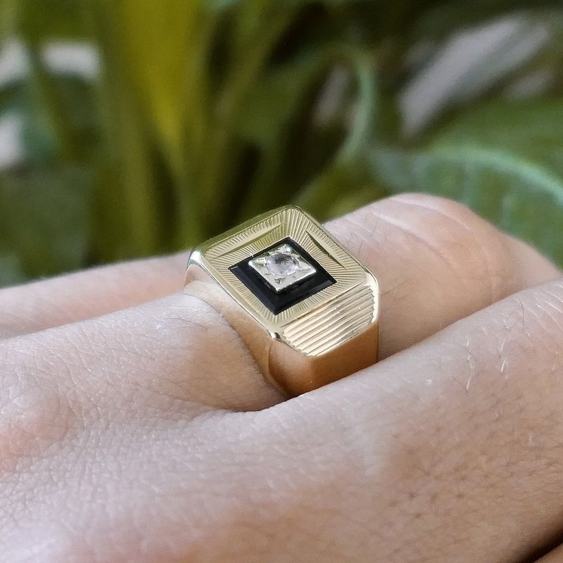 Image 2 of Gold men's signet ring with onyx and zirconia