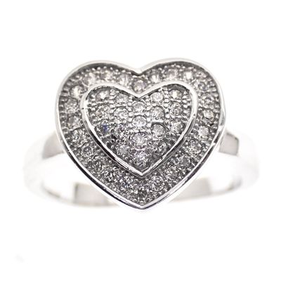 Image 2 of Silver ring with a heart of zirconia stones