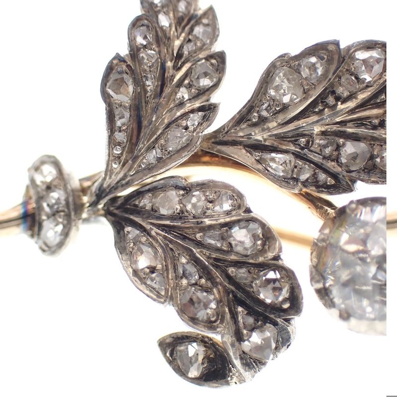 Image 10 of Antique gold and silver brooch with diamonds; approx. 1.00 ct.