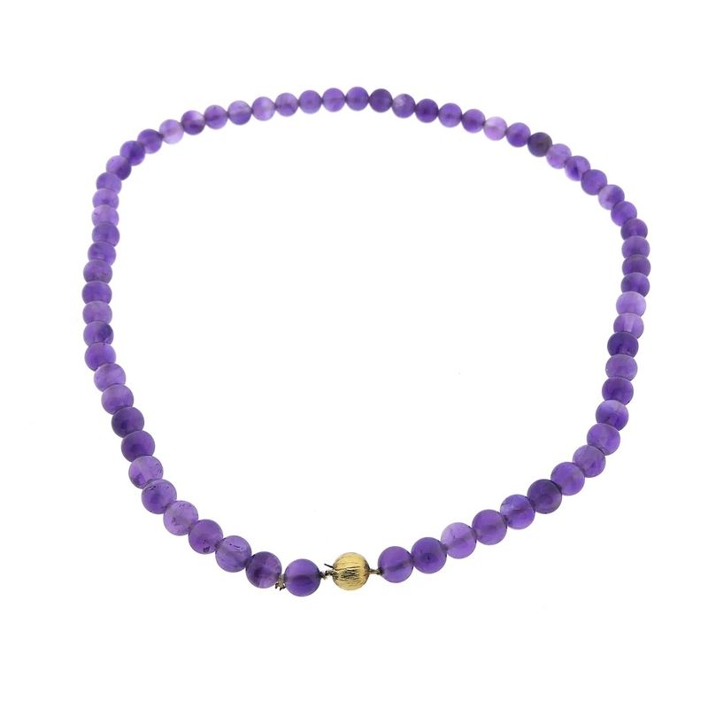 Image 3 of Amethyst bead necklace with gold clasp; Antique | 52 cm