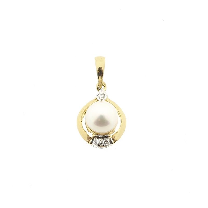 Image 7 of Gold pendant with pearl and diamonds; 0.03 ct.