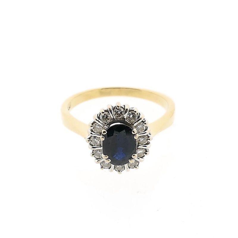 Image 3 of Gold Ring with Sapphire and Diamonds; 0.24 ct.