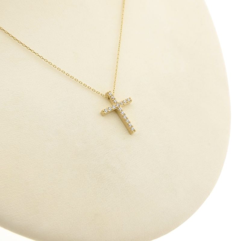 Image 3 of Gold necklace with a fixed pendant; Cross with zirconia | 42.5 cm - 45.5 cm