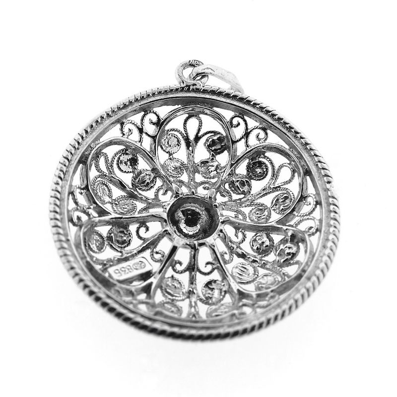 Image 7 of Antique silver floral pendant; filigree technique