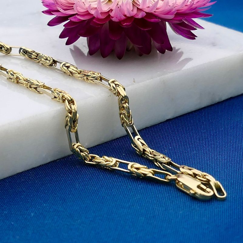 Afbeelding 2 van Bicolor gouden koningsschakel armband | 18 cm 