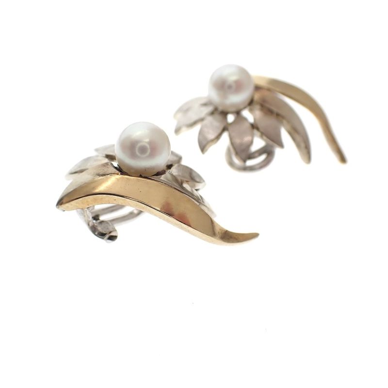 Image 3 of Vintage two-tone gold clip-on earrings with pearls