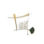 Image 1 of Bicolor Gold Brooch with Green Tourmaline and Diamond; 0.05 ct.; 14 Karat