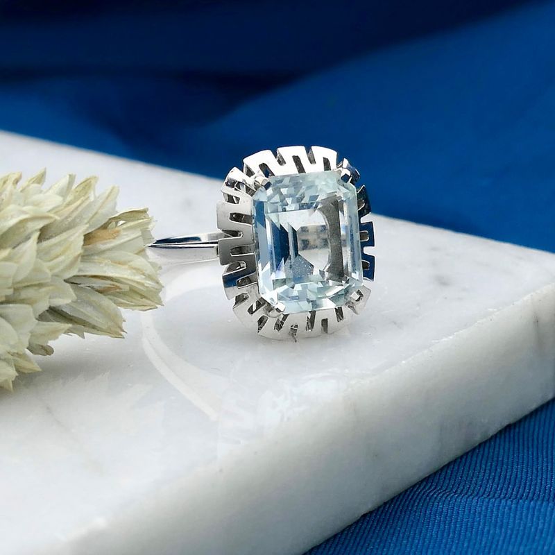 Image 2 of 14K White Gold Ring with Light Blue Zirconia; Size 17.5