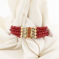 Antique Blood Coral Bead Bracelet with Gold Clasp