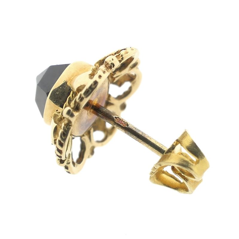 Image 11 of Gold floral stud earrings with garnet