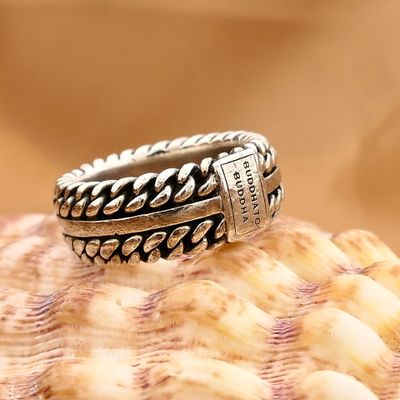 Afbeelding 2 van Zilveren Buddha to Buddha Chain Textuur Ring