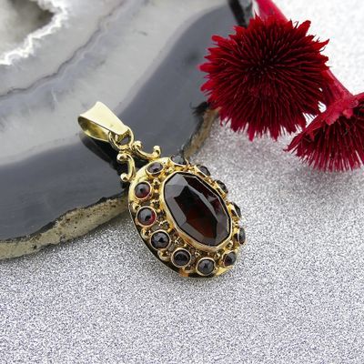 Image 2 of Vintage gold entourage pendant with garnet