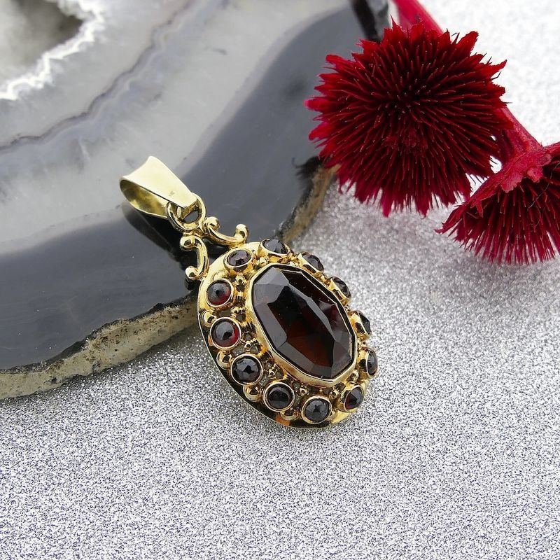 Image 2 of Vintage gold entourage pendant with garnet