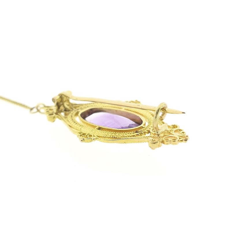 Image 4 of Gold brooch with amethyst.