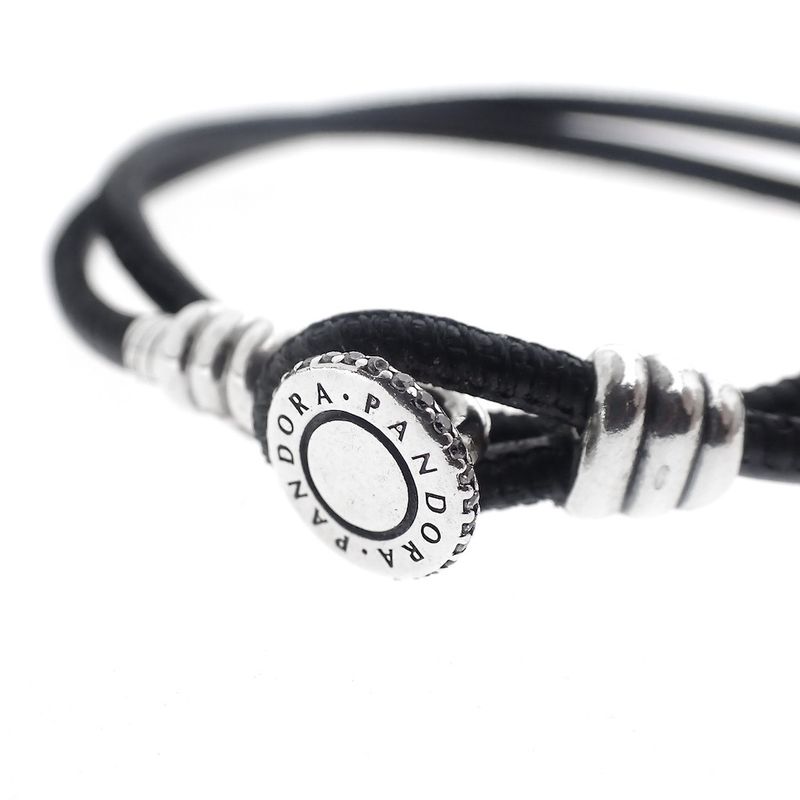 Image 4 of Pandora Moments double black leather bracelet; Silver; Ø 61 mm