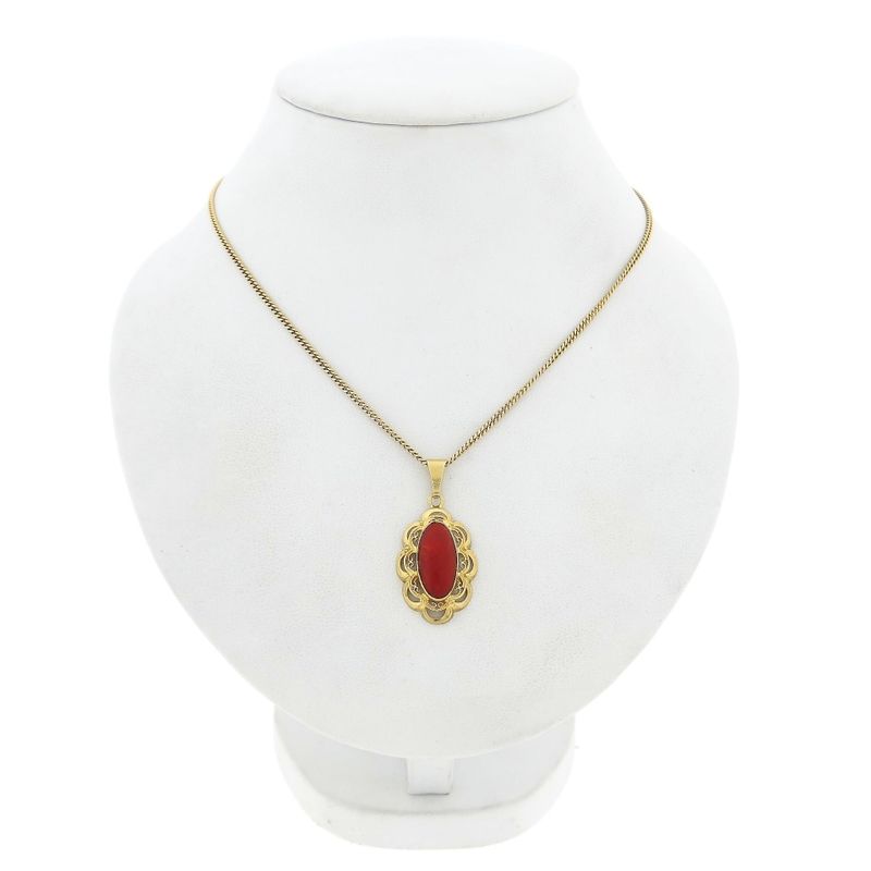 Image 4 of Antique Gold Pendant with Blood Coral