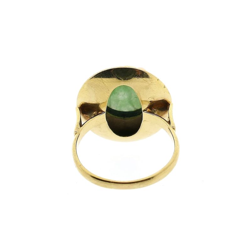 Image 4 of Gold Ring with Carved Jade; 14K; Size 19.5