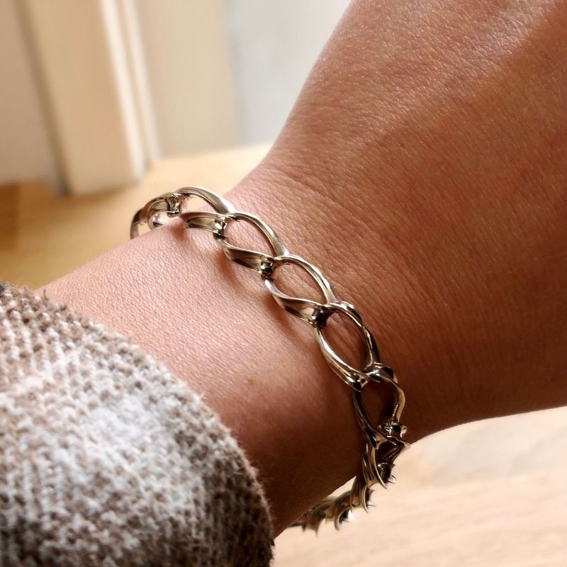 Image 7 of Silver Wide Gourmet Link Bracelet