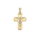 Image 1 of Bicolor Gold Cross Pendant with Engraved Corpus