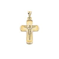 Bicolor Gold Cross Pendant with Engraved Corpus