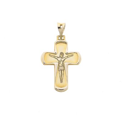 Bicolor Gold Cross Pendant with Engraved Corpus Image 1 of Bicolor Gold Cross Pendant with Engraved Corpus