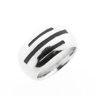 Image 1 of Wide silver ring with black enamel