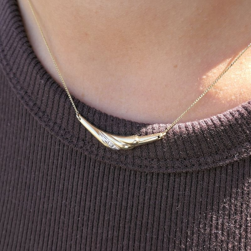 Image 12 of Gold necklace with a fixed pendant and diamond; 0.005 ct. | 42 cm