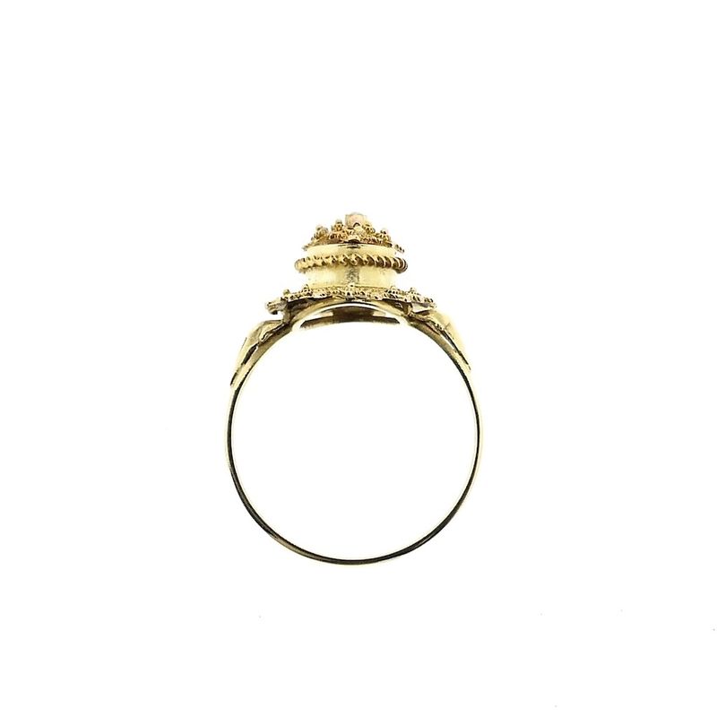 Image 5 of Antique two-tone gold ring of a beanie bell with pearl
