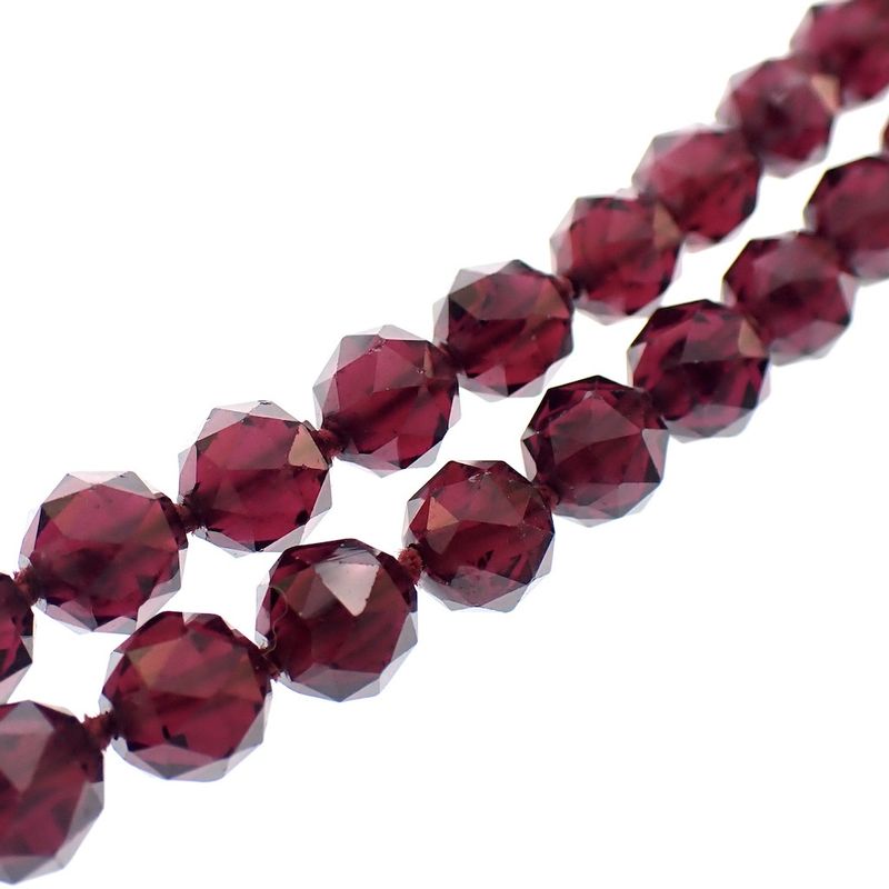 Image 4 of Long garnet bead necklace with a gold clasp; Antique | 77 cm