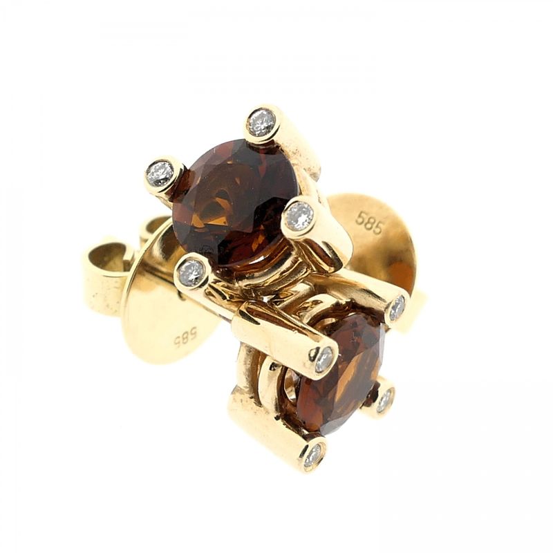 Image 3 of Bron Jewelry gold earrings with citrine and diamonds; 0.04 ct.