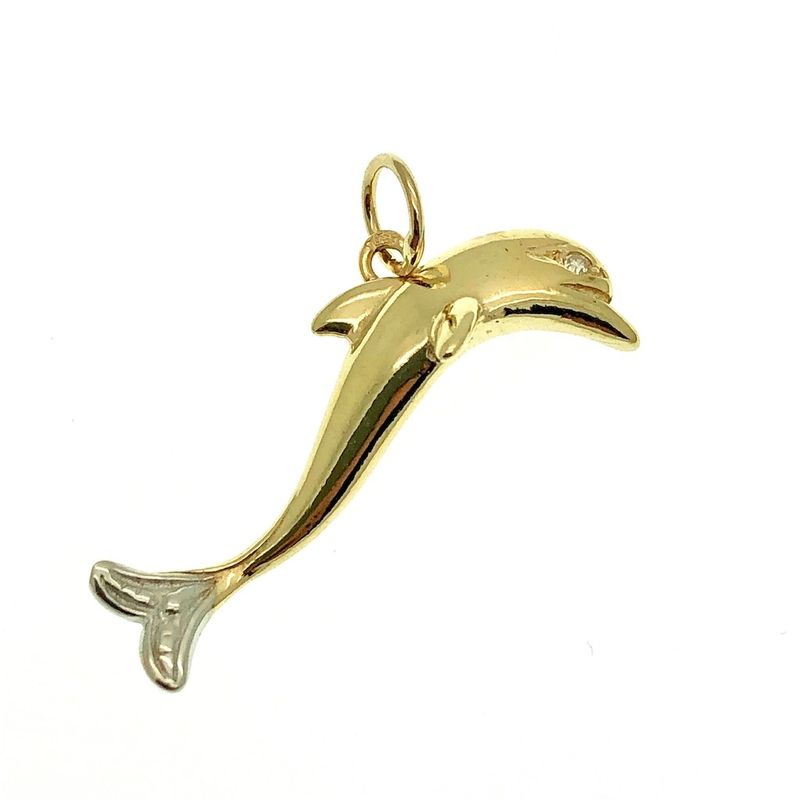 Image 1 of Two-tone gold dolphin pendant with 0.01 ct diamond.