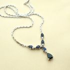 Image 10 of 18K white gold necklace with sapphire and diamond; 0.20 ct. | 44 cm