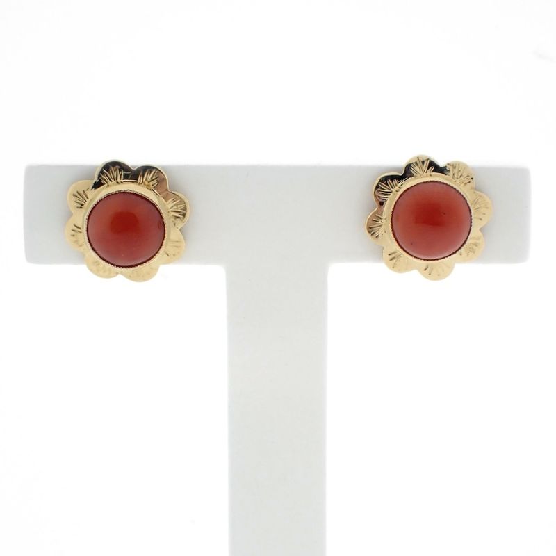 Image 5 of Vintage gold stud earrings with red coral