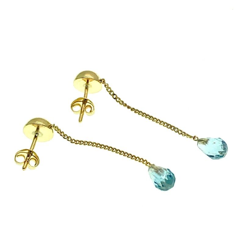 Image 3 of Gold stud earrings with blue gemstone