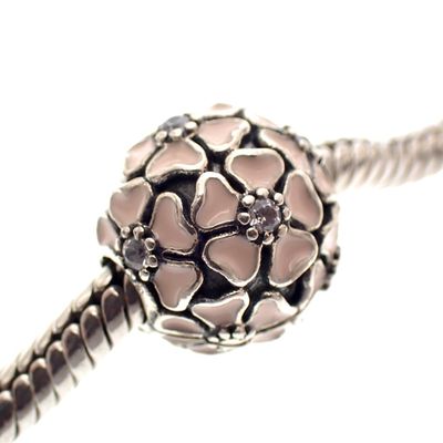 Pandora clip charm; Silver; Pink Hydrangea Image 2 of Pandora clip charm; Silver; Pink Hydrangea