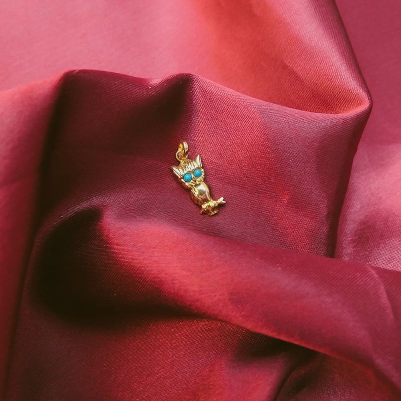 Image 2 of Gold owl pendant with turquoise