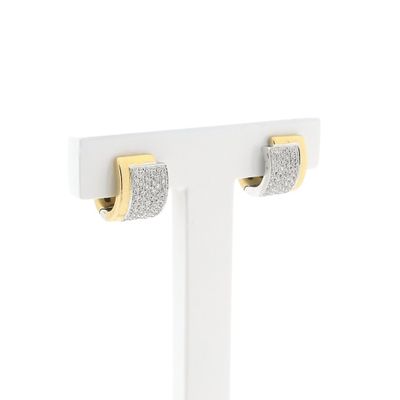 Image 2 of Two-tone gold hinged hoop earrings, pavé, with diamonds; approx. 0.51 ct.