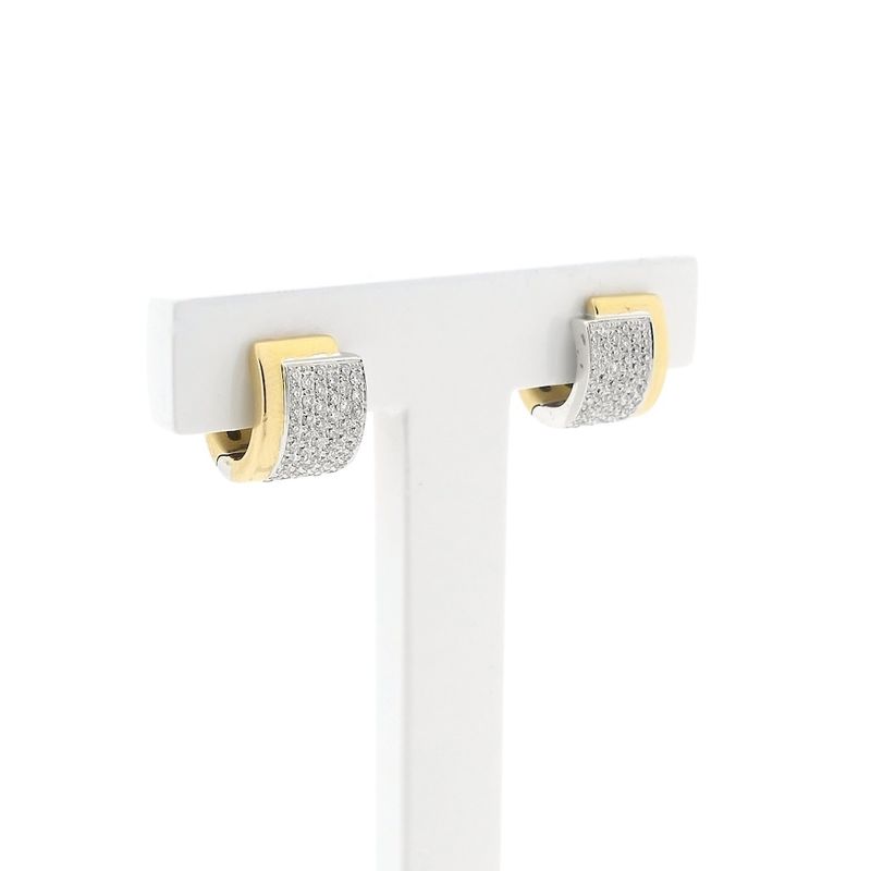 Image 2 of Two-tone gold hinged hoop earrings, pavé, with diamonds; approx. 0.51 ct.