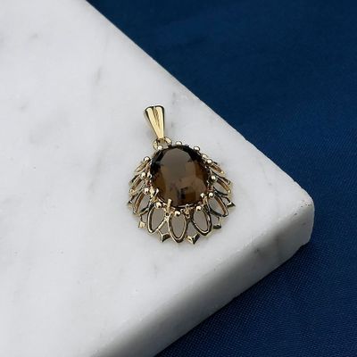 Afbeelding 2 van Vintage gouden hanger met rookkwarts