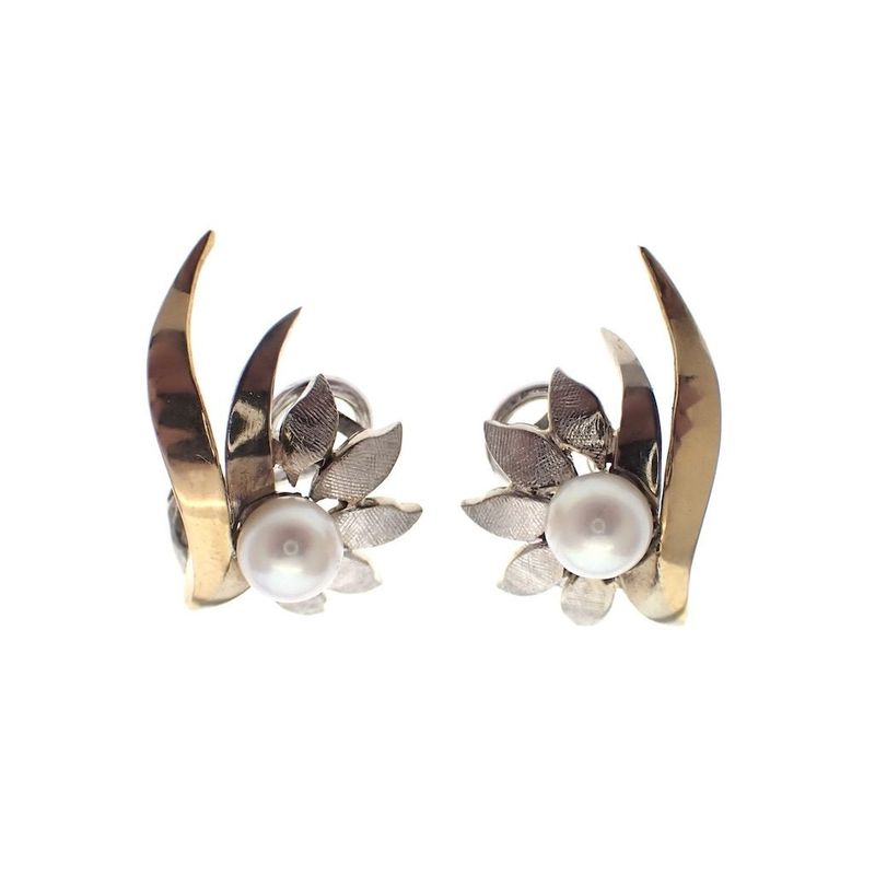 Image 1 of Vintage two-tone gold clip-on earrings with pearls