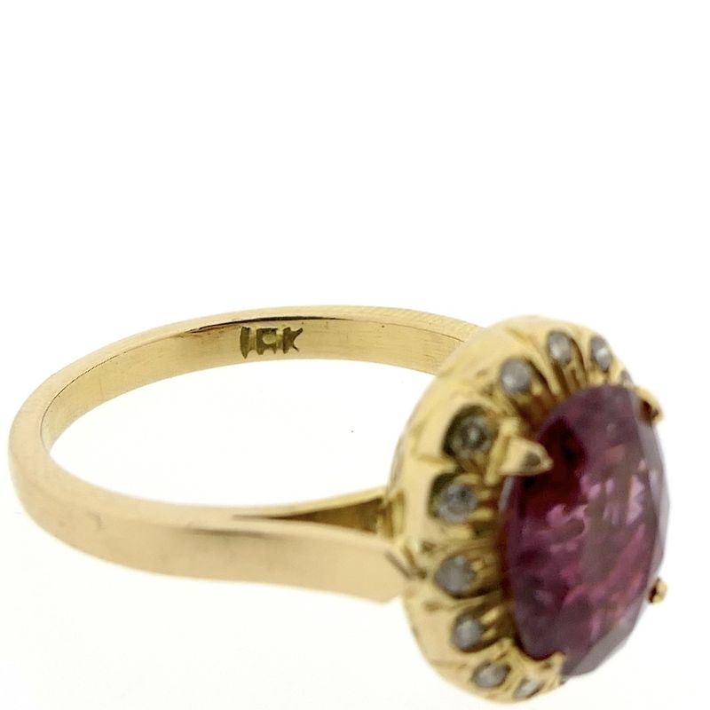 Image 8 of 18-karat gold entourage ring with pink tourmaline and diamond | 0.15 ct.