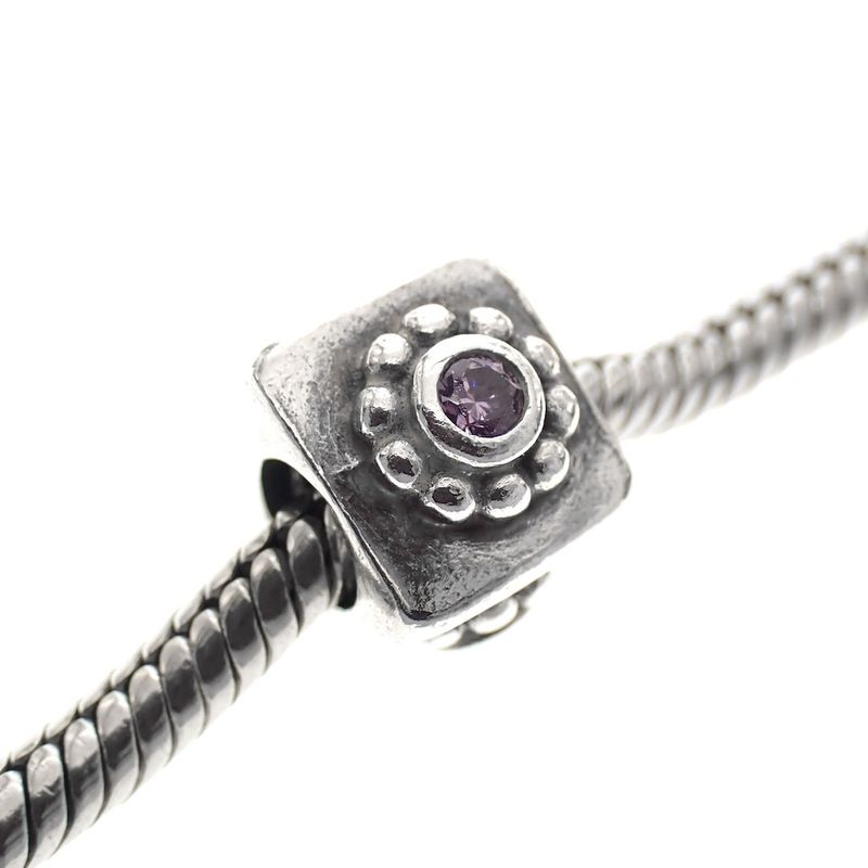 Image 2 of Pandora charm; Silver; Zirconia Flower Amethyst