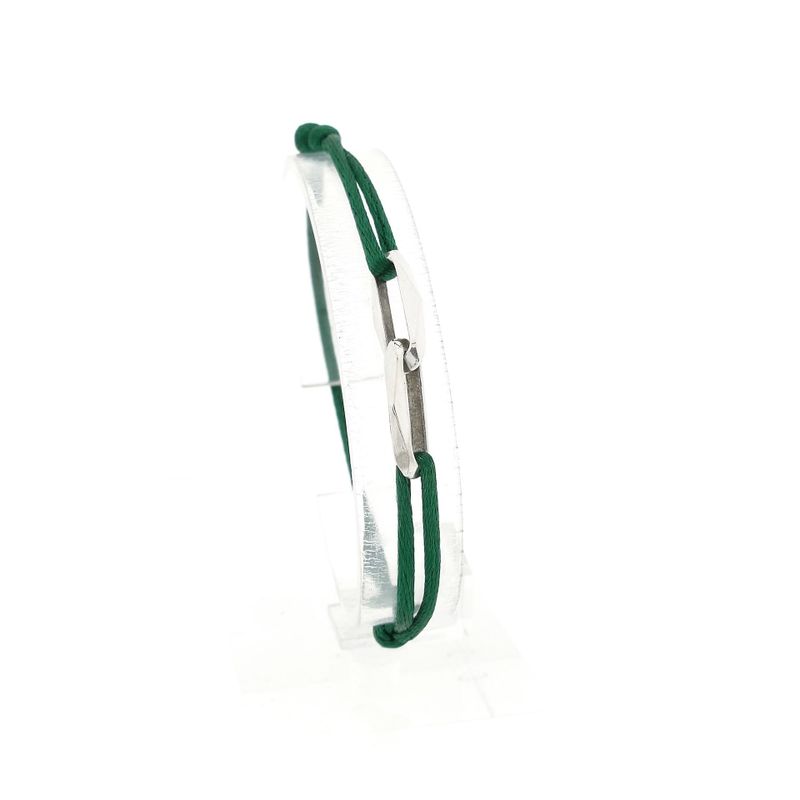 Image 3 of Forever Knots® Green Satin Bracelet with Silver Link